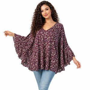 Umgee Boho Batwing Flutter Sleeve V-Neck Top – Flowing Oversized M